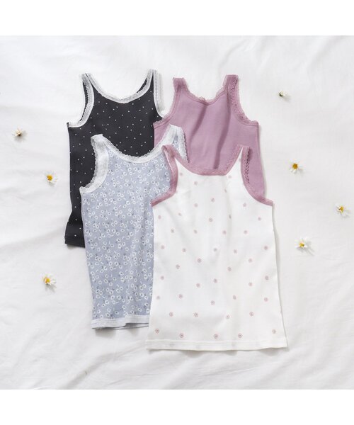 apres les cours（アプレレクール）の「GIRLSリブレースタンクトップ（タンクトップ・キッズ・ブルー/アイボリー/チャコール/ピンク・110/130/120/90/100/80）」の5枚目の写真