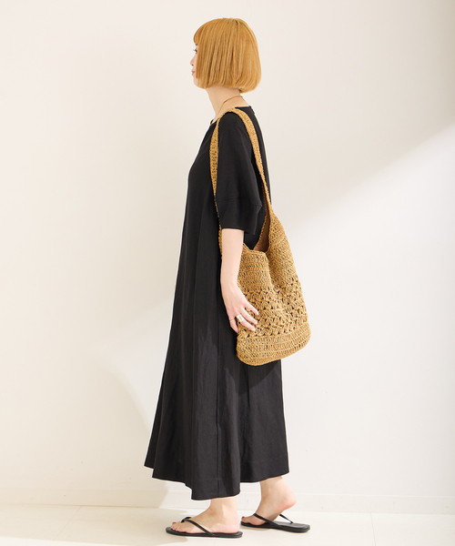 B.C STOCK（ベーセーストック）の「リネンレーヨンコクーンスリーブワンピース（ワンピース・レディース・イエロー/グリーン/ブラック/カーキ・FREE）」の7枚目の写真