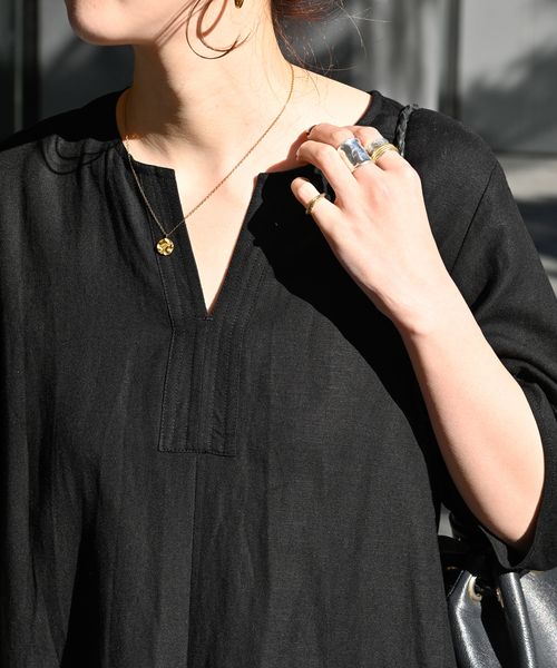 B.C STOCK（ベーセーストック）の「リネンレーヨンコクーンスリーブワンピース（ワンピース・レディース・イエロー/グリーン/ブラック/カーキ・FREE）」の14枚目の写真