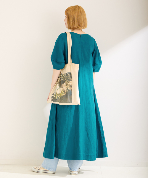 B.C STOCK（ベーセーストック）の「リネンレーヨンコクーンスリーブワンピース（ワンピース・レディース・イエロー/グリーン/ブラック/カーキ・FREE）」の15枚目の写真