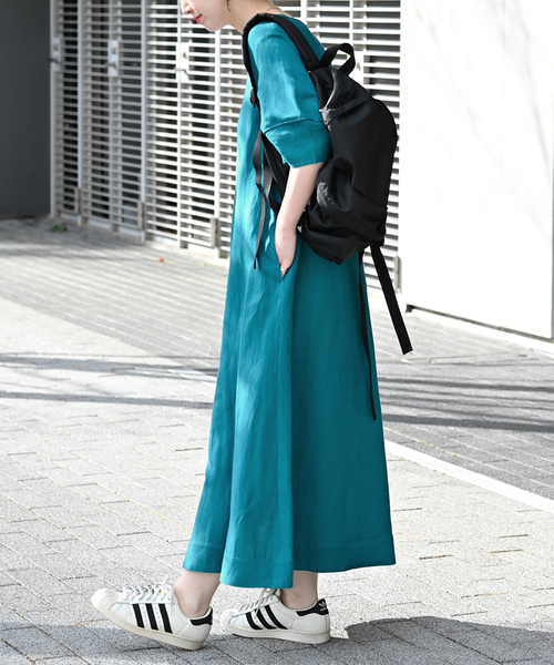 B.C STOCK（ベーセーストック）の「リネンレーヨンコクーンスリーブワンピース（ワンピース・レディース・イエロー/グリーン/ブラック/カーキ・FREE）」の21枚目の写真