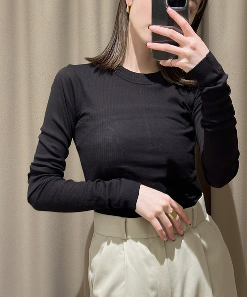 Noble(ノーブル)の「NINETY PERCENT/ナインティーパーセント Rib Long Sleeve Top(Tシャツ/カットソー・レディース・ブラック/ホワイト/ピンク・SMALL)」の2枚目の写真