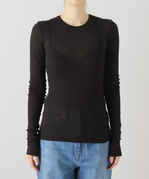 Noble(ノーブル)の「NINETY PERCENT/ナインティーパーセント Rib Long Sleeve Top(Tシャツ/カットソー・レディース・ブラック/ホワイト/ピンク・SMALL)」の5枚目の写真