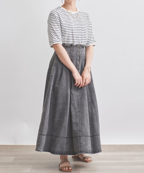mil(ミル)の「【150㎝前後の小柄さんサイズ】ハイウエストデニムフレアスカート(スカート・レディース・ブラック/ネイビー・M/XS/S)」の15枚目の写真