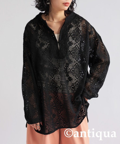antiqua(アンティカ)の「メッシュレーストップス(シャツ/ブラウス・レディース・ブラック/ナチュラル・ONESIZE)」の3枚目の写真