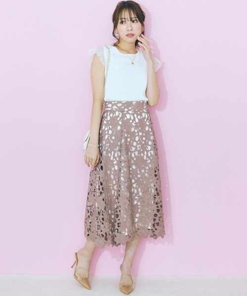 marun（マルン）の「＜大きいサイズ＞ レーススカート marun（スカート・レディース・モカ/ピンク・3L/4L/5L/L/LL）」の5枚目の写真