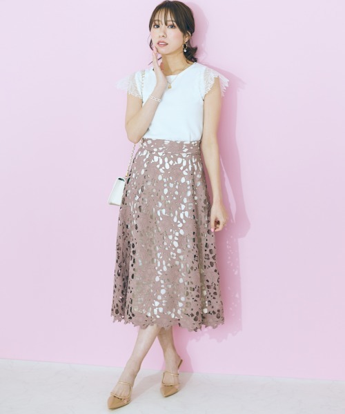 marun（マルン）の「＜大きいサイズ＞ レーススカート marun（スカート・レディース・モカ/ピンク・3L/4L/5L/L/LL）」の6枚目の写真