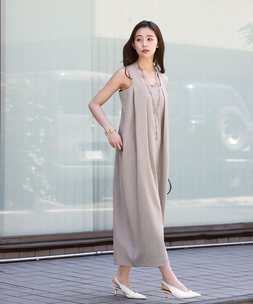 ELFRANK（エルフランク）の「コクーンロングジャンパースカート（ジャンパースカート・レディース・ベージュ/ブラック・FREE）」の6枚目の写真