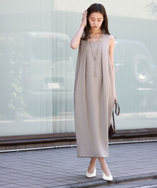 ELFRANK（エルフランク）の「コクーンロングジャンパースカート（ジャンパースカート・レディース・ベージュ/ブラック・FREE）」の9枚目の写真