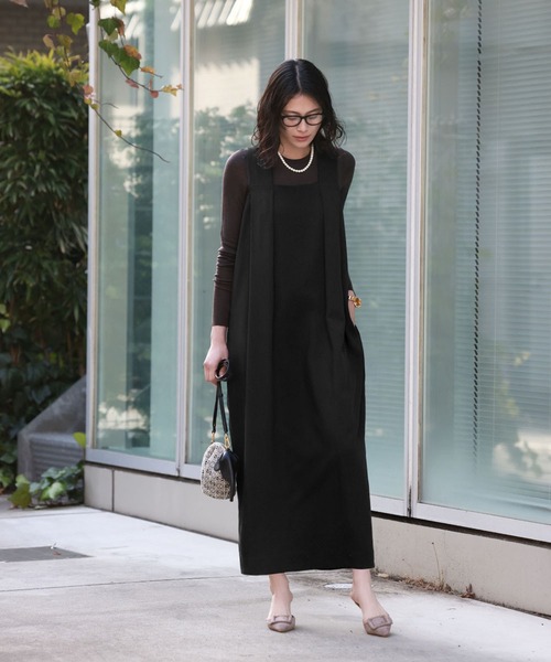 ELFRANK（エルフランク）の「コクーンロングジャンパースカート（ジャンパースカート・レディース・ベージュ/ブラック・FREE）」の10枚目の写真