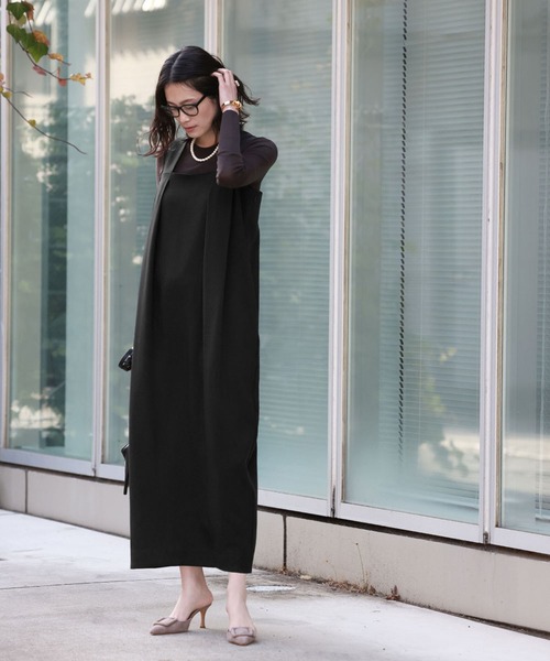 ELFRANK（エルフランク）の「コクーンロングジャンパースカート（ジャンパースカート・レディース・ベージュ/ブラック・FREE）」の11枚目の写真