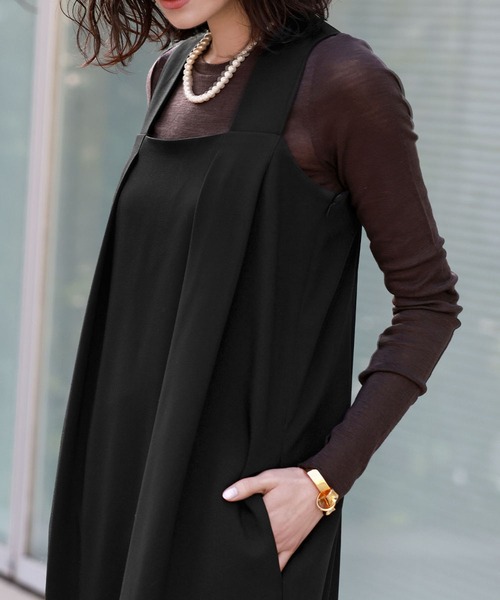 ELFRANK（エルフランク）の「コクーンロングジャンパースカート（ジャンパースカート・レディース・ベージュ/ブラック・FREE）」の12枚目の写真