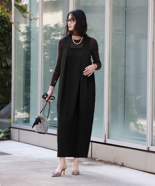 ELFRANK（エルフランク）の「コクーンロングジャンパースカート（ジャンパースカート・レディース・ベージュ/ブラック・FREE）」の13枚目の写真