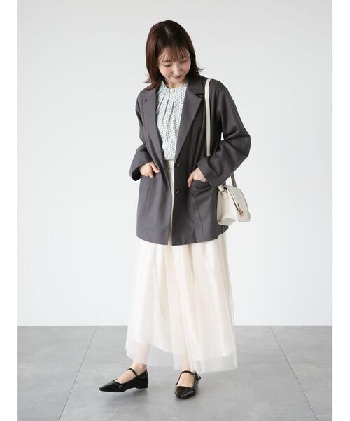 Te chichi TERRASSE（テチチテラス）の「【セットアップ可】オーバーテーラードジャケット（ノーカラージャケット・レディース・ベージュ/チャコールグレー/グレー・F）」の6枚目の写真