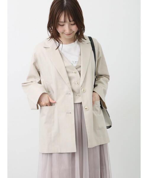 Te chichi TERRASSE（テチチテラス）の「【セットアップ可】オーバーテーラードジャケット（ノーカラージャケット・レディース・ベージュ/チャコールグレー/グレー・F）」の13枚目の写真