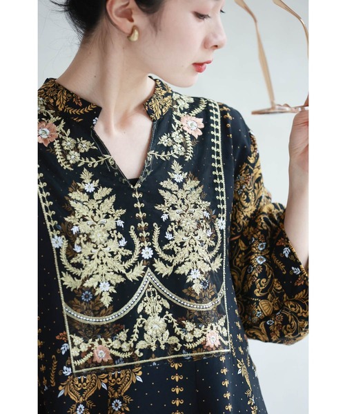 cawaii FRENCH PAVE花柄刺繍ワンピース ベージュ 結婚式 ドレス