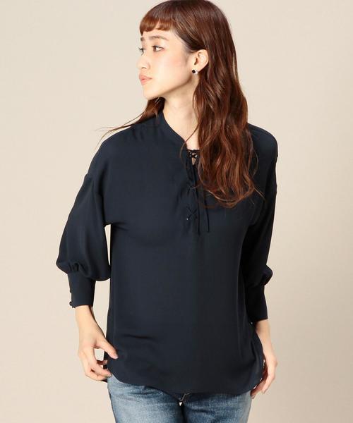 BEAUTY&YOUTH UNITED ARROWS（ビューティーアンドユースユナイテッドアローズ）の「BY ジョーゼットレースアップブラウス◆（シャツ/ブラウス・レディース・オフホワイト/ブラウン/ネイビー・フリー）」の3枚目の写真