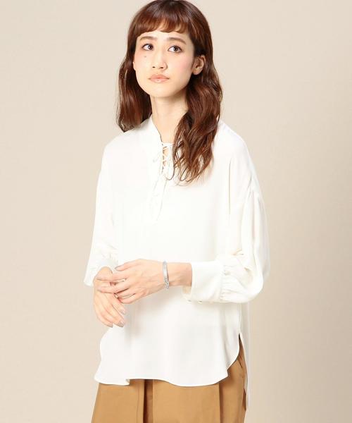 BEAUTY&YOUTH UNITED ARROWS（ビューティーアンドユースユナイテッドアローズ）の「BY ジョーゼットレースアップブラウス◆（シャツ/ブラウス・レディース・オフホワイト/ブラウン/ネイビー・フリー）」の2枚目の写真