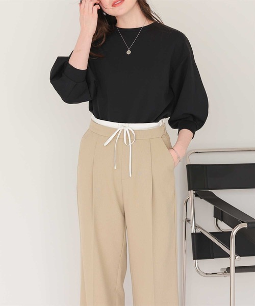 SからL対応 スリーブカットソートップス タックスリーブカットソートップス（Tシャツ/カットソー