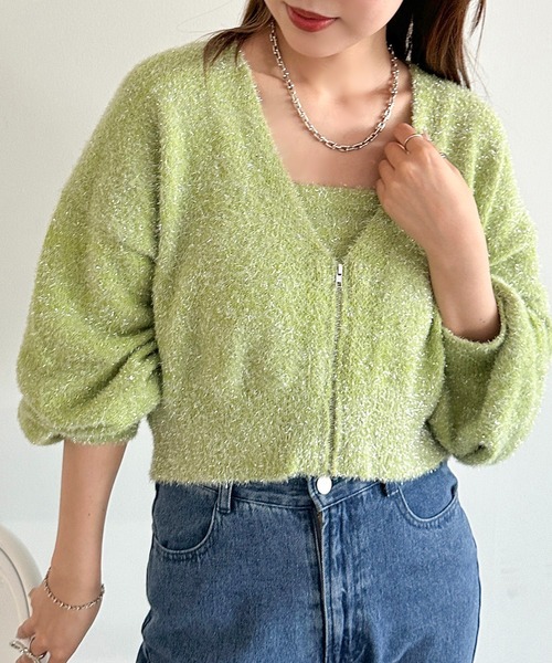apres jour mignon(アプレジュールミニョン)の「ラメシャギーカーディガン【ZOZOTOWN限定アイテム】(カーディガン/ボレロ・レディース・グリーン/ブラック/シルバー・フリー/X-LARGE)」の20枚目の写真