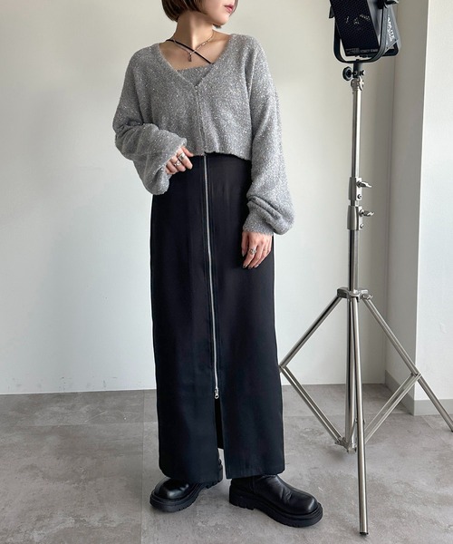 apres jour mignon(アプレジュールミニョン)の「ラメシャギーカーディガン【ZOZOTOWN限定アイテム】(カーディガン/ボレロ・レディース・グリーン/ブラック/シルバー・フリー/X-LARGE)」の10枚目の写真