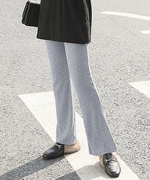 [スリットあり/スリットなし 選べるタイプ]  フレアリブパンツ フレアパンツ リブパンツ イージーパンツ レギパン フレア パンツ ストレッチ タイト 重ね着 レイヤード
