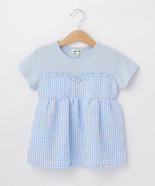 SHOO・LA・RUE(シューラルー)の「◆【110-140cm】異素材ドッキングTシャツ(Tシャツ/カットソー・キッズ・サックスブルー/ブラック/パープル/グリーン系・13/14/12/11)」の3枚目の写真