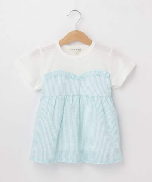 SHOO・LA・RUE(シューラルー)の「◆【110-140cm】異素材ドッキングTシャツ(Tシャツ/カットソー・キッズ・サックスブルー/ブラック/パープル/グリーン系・13/14/12/11)」の5枚目の写真