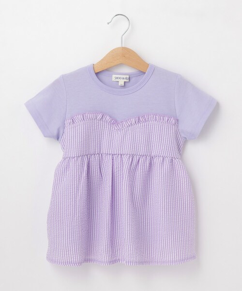 SHOO・LA・RUE(シューラルー)の「◆【110-140cm】異素材ドッキングTシャツ(Tシャツ/カットソー・キッズ・サックスブルー/ブラック/パープル/グリーン系・13/14/12/11)」の6枚目の写真