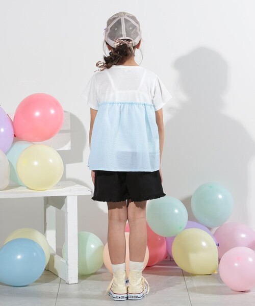 SHOO・LA・RUE(シューラルー)の「◆【110-140cm】異素材ドッキングTシャツ(Tシャツ/カットソー・キッズ・サックスブルー/ブラック/パープル/グリーン系・13/14/12/11)」の13枚目の写真