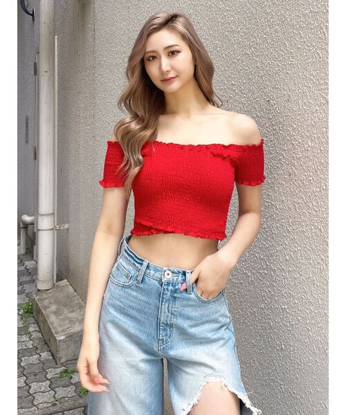 GYDA（ジェイダ）の「カシュクールシャーリングトップス（Tシャツ/カットソー・レディース・ブラック/その他1/その他2/レッド・FREE）」の2枚目の写真