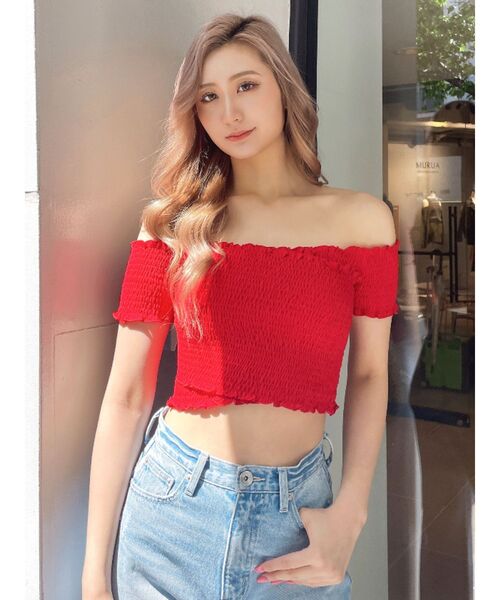 GYDA（ジェイダ）の「カシュクールシャーリングトップス（Tシャツ/カットソー・レディース・ブラック/その他1/その他2/レッド・FREE）」の7枚目の写真