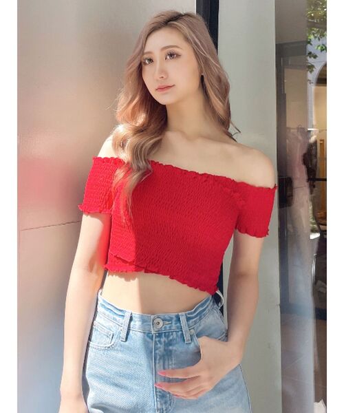 GYDA（ジェイダ）の「カシュクールシャーリングトップス（Tシャツ/カットソー・レディース・ブラック/その他1/その他2/レッド・FREE）」の8枚目の写真