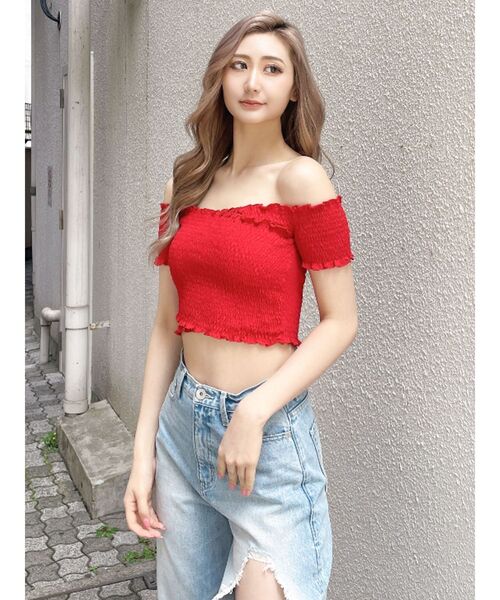 GYDA（ジェイダ）の「カシュクールシャーリングトップス（Tシャツ/カットソー・レディース・ブラック/その他1/その他2/レッド・FREE）」の9枚目の写真