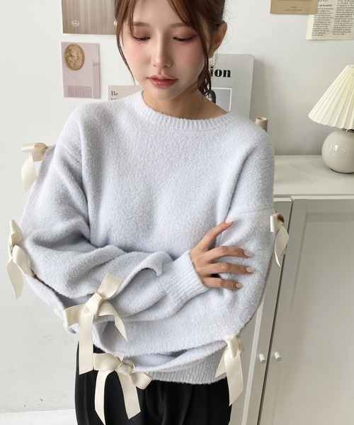 グレー リボン ニットセーター リボンニット（ニット/セーター