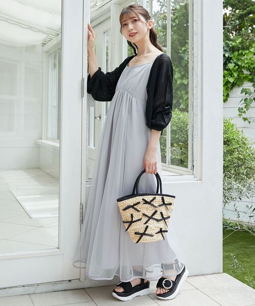 MAJESTIC LEGON（マジェスティックレゴン）の「リボン透かし編みカーディガン（カーディガン/ボレロ・レディース・ピンク/レッド/グリーン/ブルー/アイボリー/ブラック・MEDIUM）」の22枚目の写真