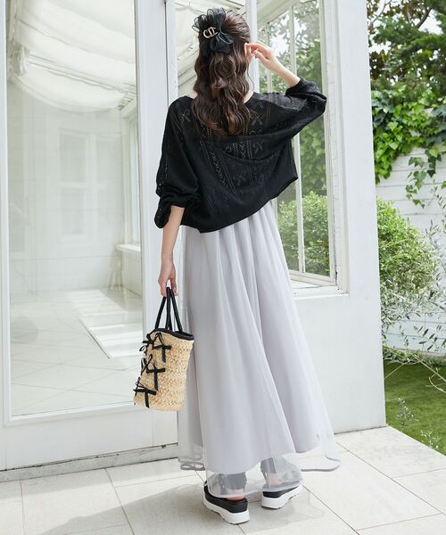 MAJESTIC LEGON（マジェスティックレゴン）の「リボン透かし編みカーディガン（カーディガン/ボレロ・レディース・ピンク/レッド/グリーン/ブルー/アイボリー/ブラック・MEDIUM）」の20枚目の写真