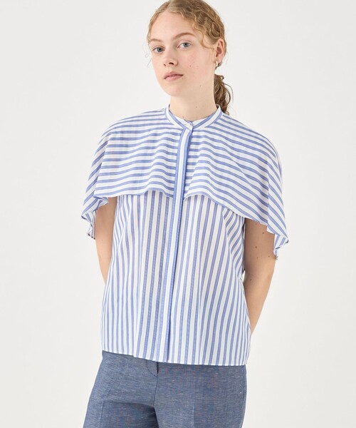 TOMORROWLAND collection(トゥモローランドコレクション)の「シアーストライプ フレアヨークブラウス(シャツ/ブラウス・レディース・ブルー系その他・36)」の3枚目の写真