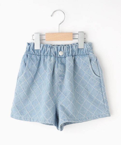 SHOO・LA・RUE（シューラルー）の「【110-140cm】格子ジャカードデニムショートパンツ（デニムパンツ・キッズ・ブルー系その他/サックスブルー・11/12/13/14）」の3枚目の写真