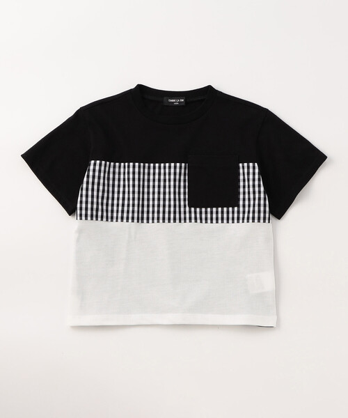 COMME CA ISM(コムサイズム)の「ギンガムチェック使い 切替え半袖Tシャツ(Tシャツ/カットソー・キッズ・ブラック・120cm/110cm/100cm/150cm/140cm/130cm)」の1枚目の写真