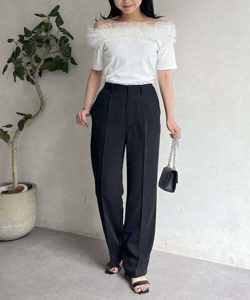 ハイウエストスリムストレートタックパンツ（その他パンツ）｜prose