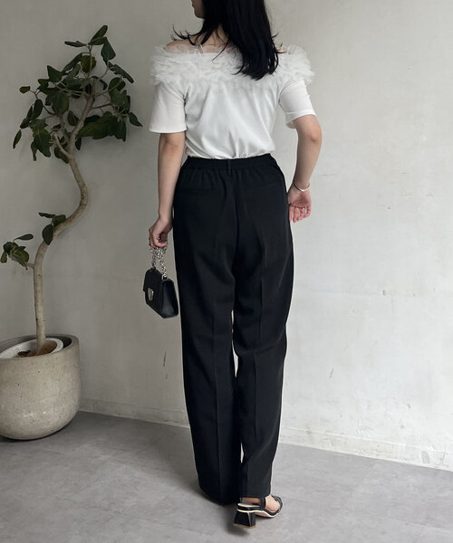 ハイウエストスリムストレートタックパンツ（その他パンツ