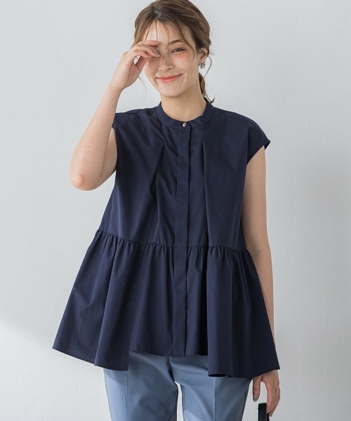 ketty(ケティ)の「ペプラムチュニックブラウス≪洗濯機で洗える≫(シャツ/ブラウス・レディース・オフホワイト/ネイビー/ブルー・M)」の1枚目の写真