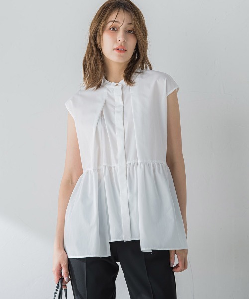 ketty(ケティ)の「ペプラムチュニックブラウス≪洗濯機で洗える≫(シャツ/ブラウス・レディース・オフホワイト/ネイビー/ブルー・M)」の2枚目の写真