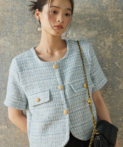 セール】ツイードハーフスリーブジャケット（テーラードジャケット  