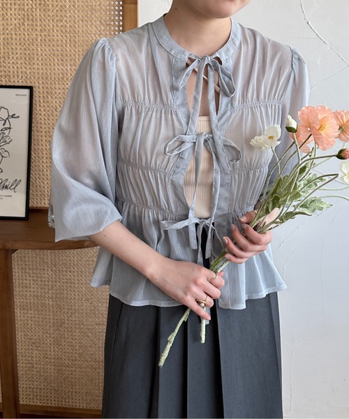 raffime(ラフィミー)の「2WAYリボンブラウス(シャツ/ブラウス・レディース・ブルー/アイボリー/オレンジ・フリー)」の9枚目の写真