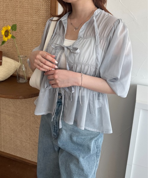 raffime(ラフィミー)の「2WAYリボンブラウス(シャツ/ブラウス・レディース・ブルー/アイボリー/オレンジ・フリー)」の6枚目の写真