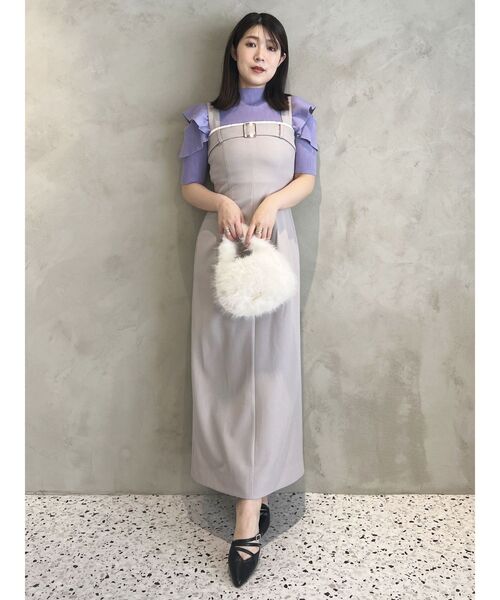 MERCURYDUO(マーキュリーデュオ)の「オープンショルダーラッフルボトルネックニット(ニット/セーター・レディース・チャコールグレー/ブラック/パープル/オフホワイト/ベビーピンク・FREE)」の8枚目の写真