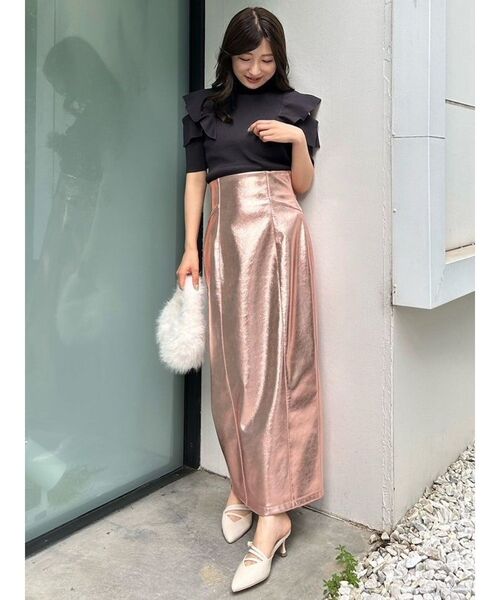 MERCURYDUO(マーキュリーデュオ)の「オープンショルダーラッフルボトルネックニット(ニット/セーター・レディース・チャコールグレー/ブラック/パープル/オフホワイト/ベビーピンク・FREE)」の11枚目の写真