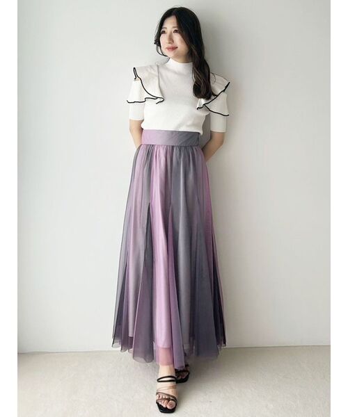 MERCURYDUO(マーキュリーデュオ)の「オープンショルダーラッフルボトルネックニット(ニット/セーター・レディース・チャコールグレー/ブラック/パープル/オフホワイト/ベビーピンク・FREE)」の14枚目の写真